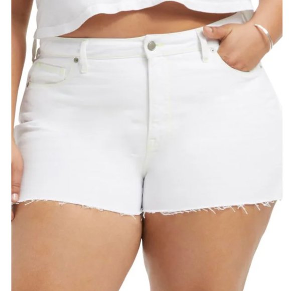 NWT Good American High Rise '90s Twill White Denim Short Size 14 - Picture 1 of 4